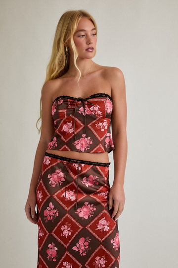 Easy Sweetness Floral Tube Top - Brown/Rust
