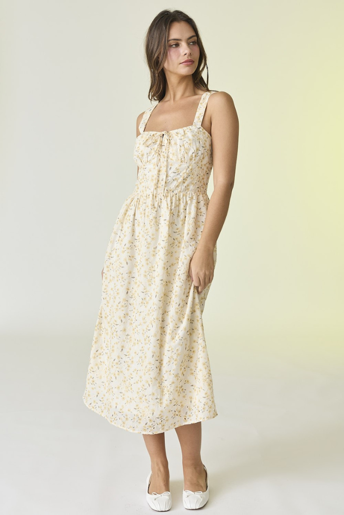 Bright Side Floral Midi Dress - Yellow