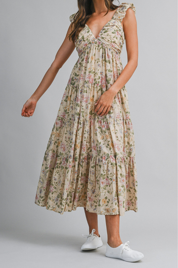 The Dolly Floral Midi Dress - Taupe