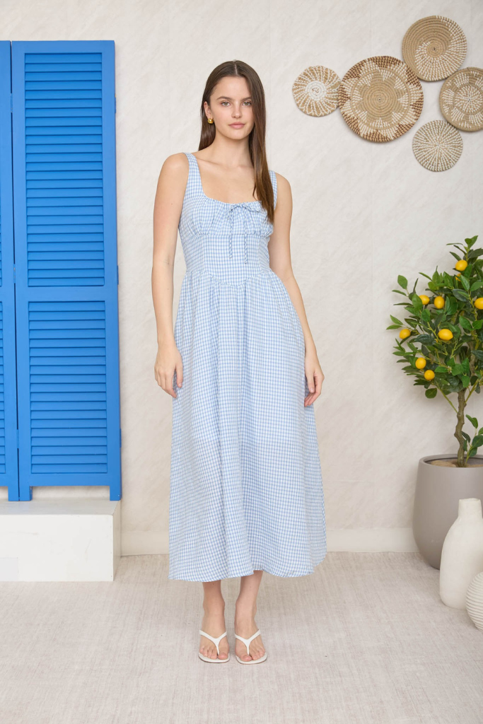 Dorian Plaid Corset Midi Dress - Blue