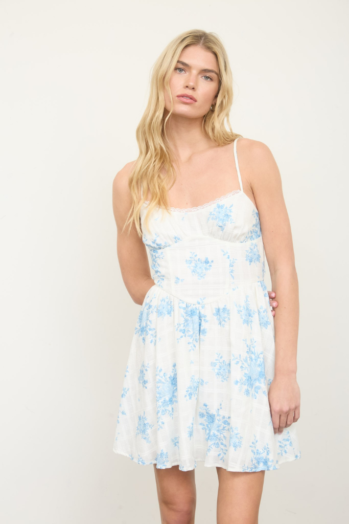 Emry Floral Dress - White/Blue