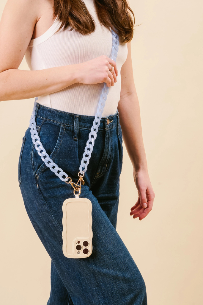 Hold The Phone Crossbody Chain - Marble Sky Blue