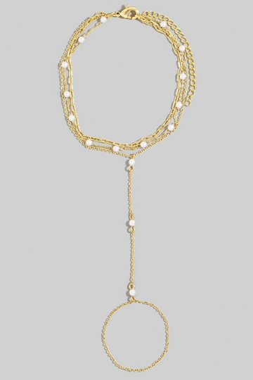 Pearl Hand Chain Bracelet - Gold
