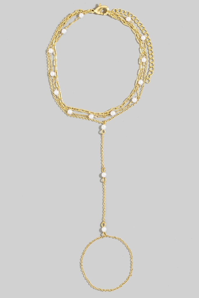 Pearl Hand Chain Bracelet - Gold