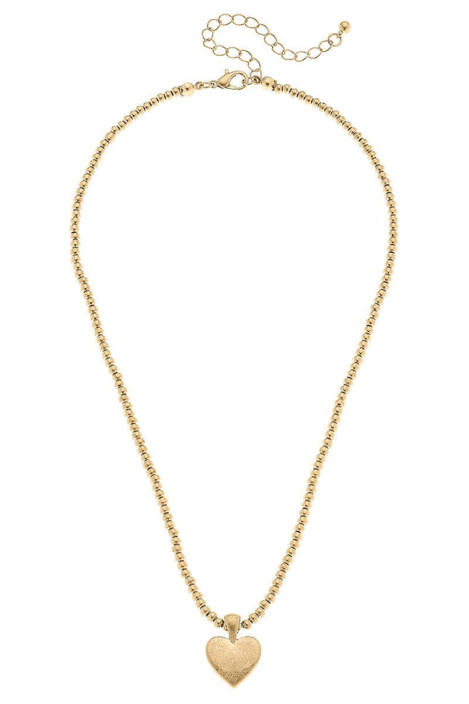 Macy Heart Pendant Necklace- Worn Gold