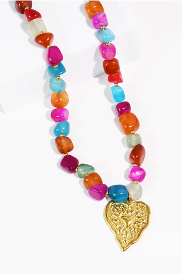 Sweet Heart Beaded Necklace - Multi