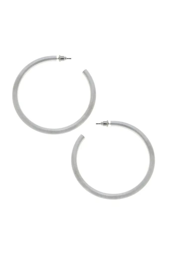 Ivy Hoop Earrings- Satin Silver