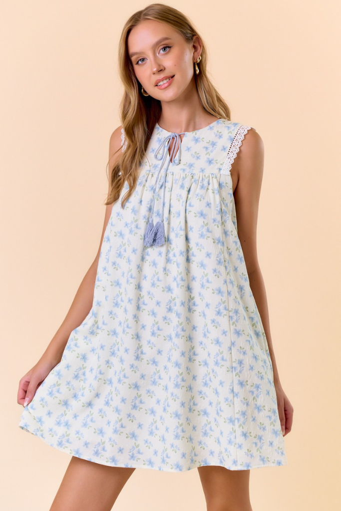 Alone Time Floral Dress - Blue