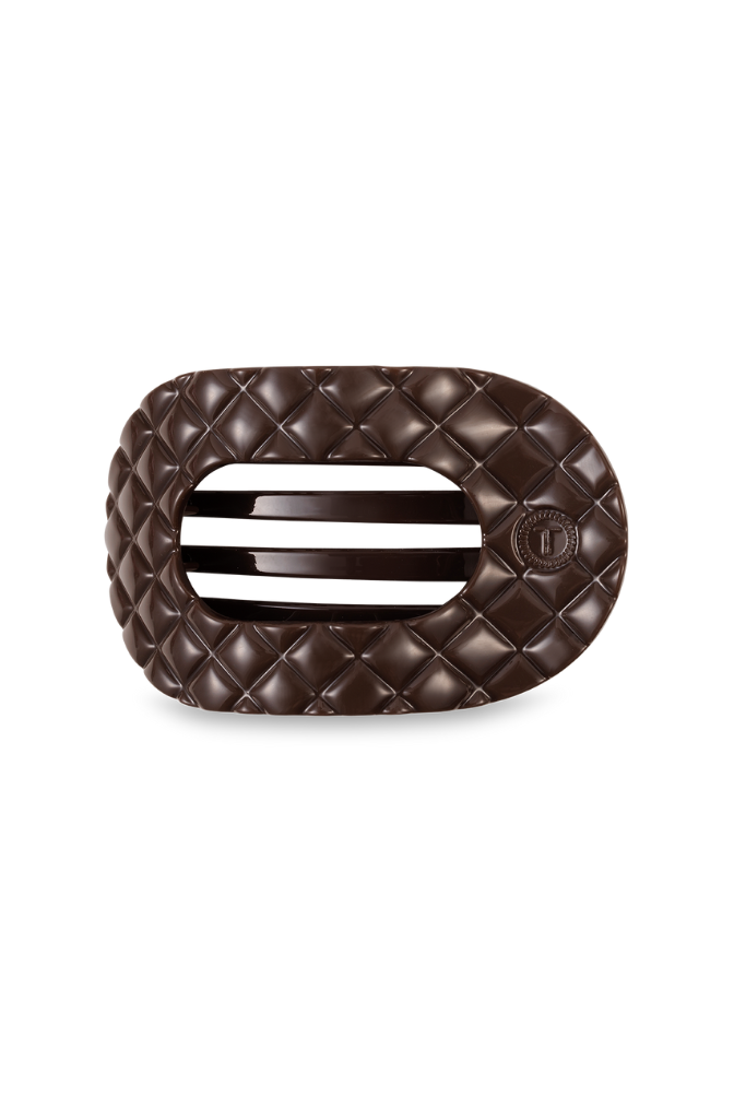 TELETIES Small Flat Round Hair Clip - Truly Taupe Quilted