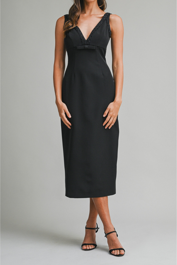 Easton V Neck Midi Dress - Black
