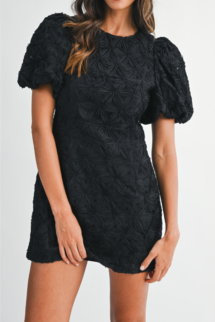 Lumi Textured Floral Dress - Black