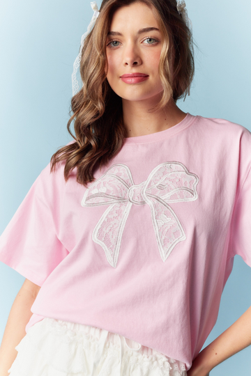 Silent Type Bow T-Shirt - Pink