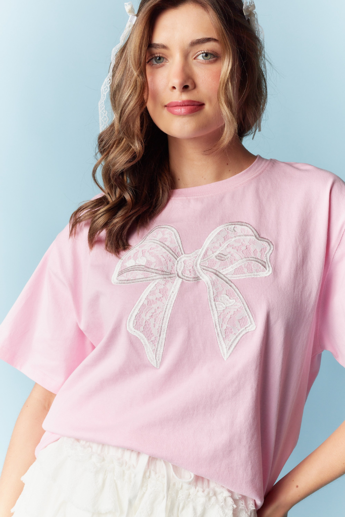 Silent Type Bow T-Shirt - Pink