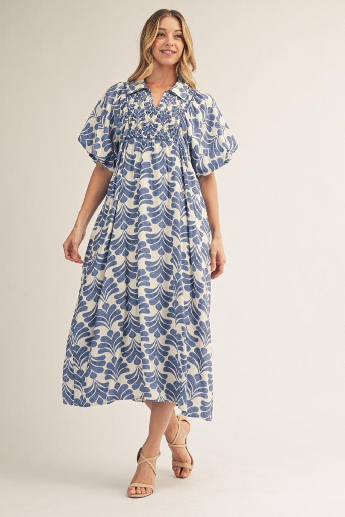 Morning Bloom Floral Midi Dress - Blue