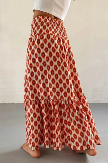 Silent Spring Printed Maxi Skirt - Orange Multi