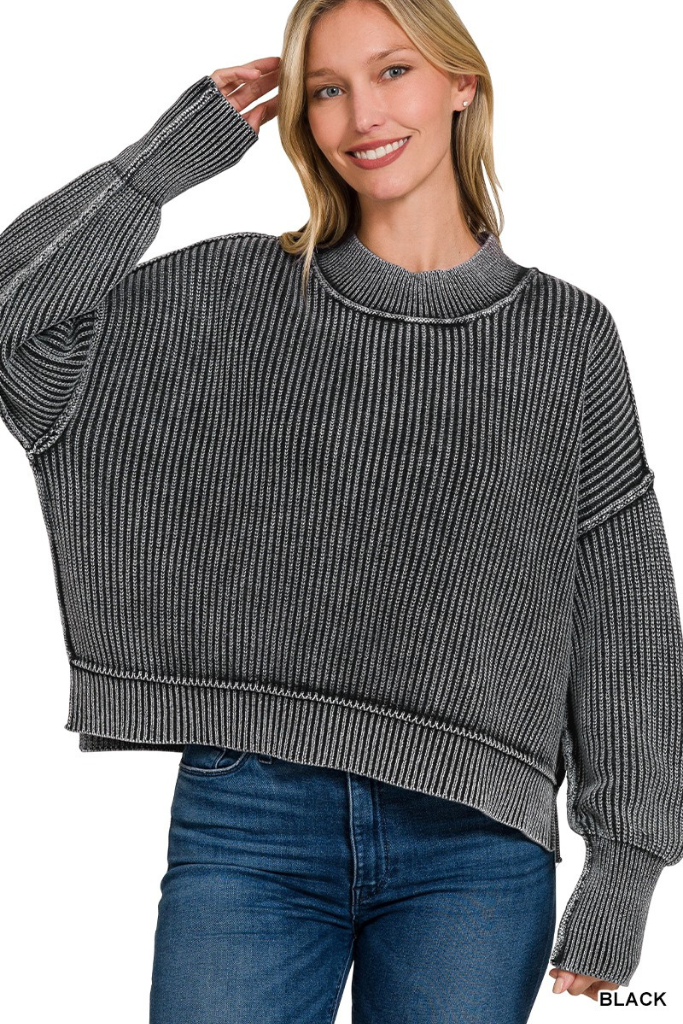 Soft Season Ribbed Sweater - Washed Black