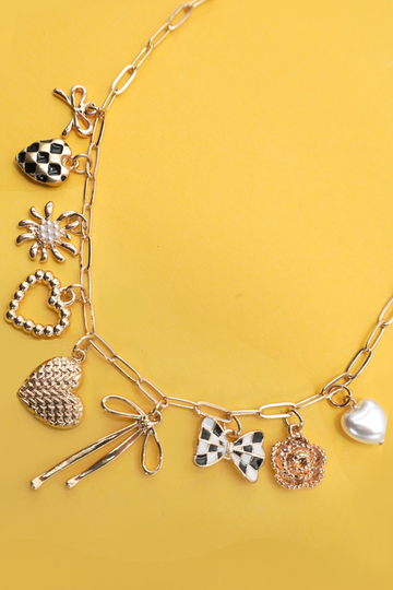 Checkered Charm Necklace - Gold/Black