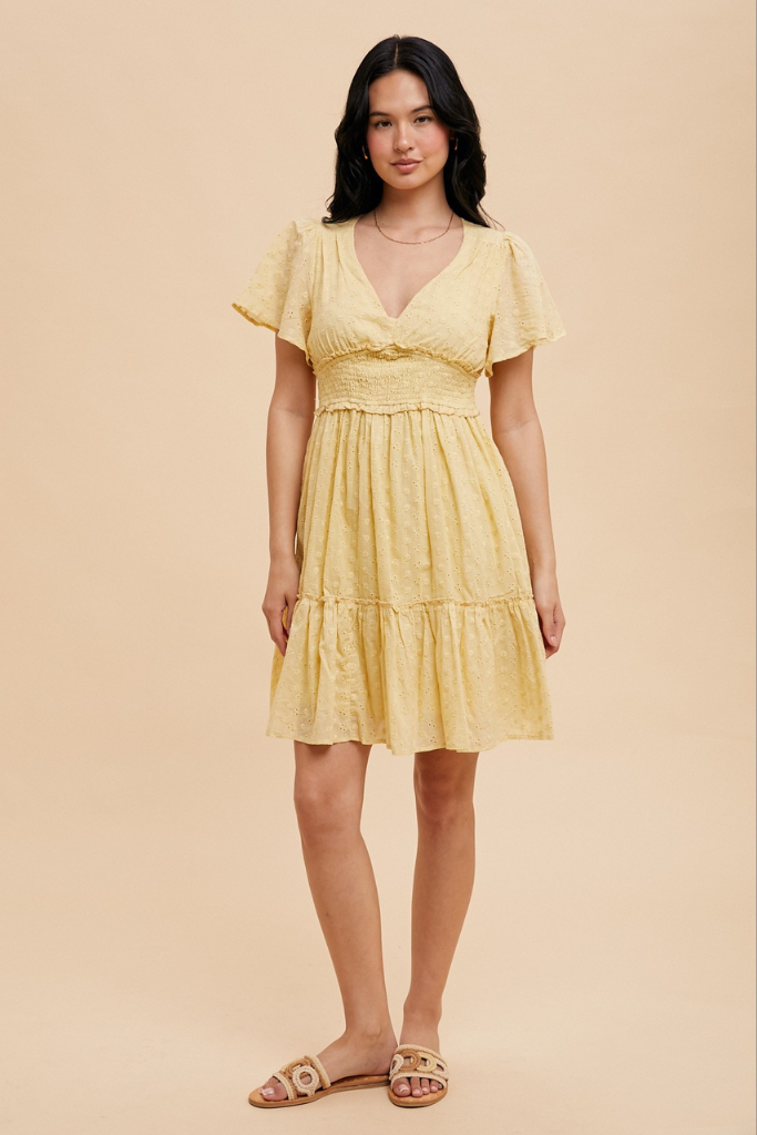 Sheri Eyelet Dress -Yellow