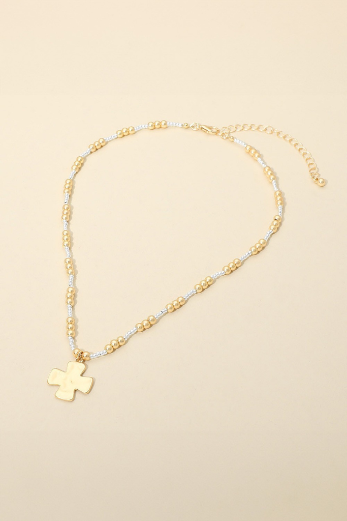 Winny Beaded Cross Necklace - Gold/Silver