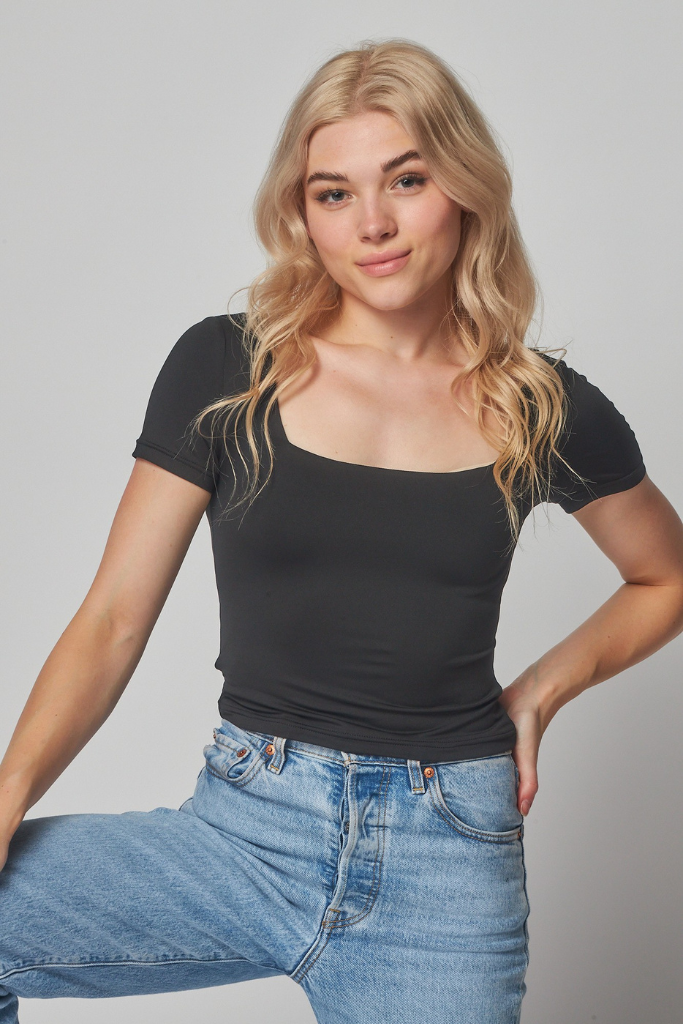 Just Enough Double Lined Top - Black