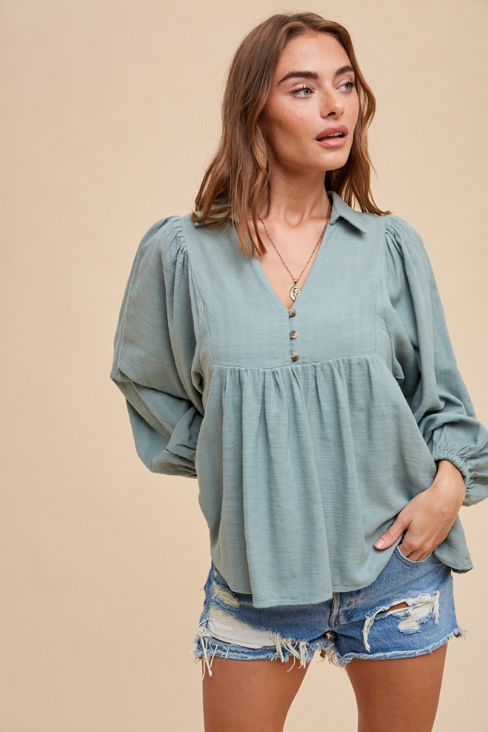 Kepner Balloon Sleeve Top - Sage
