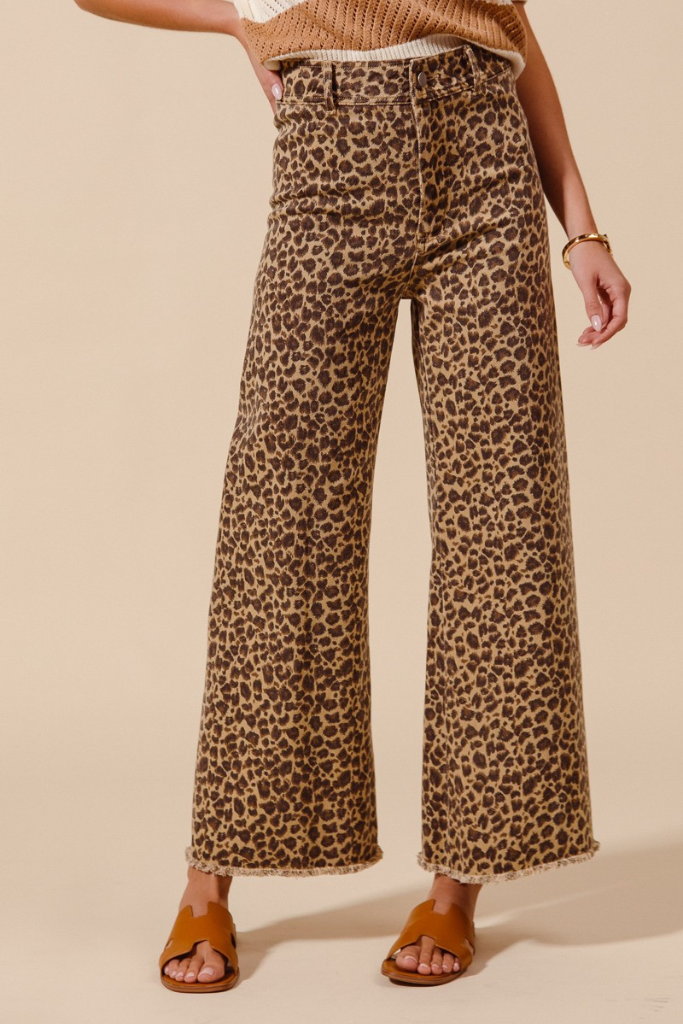 Come Over Wide Leg Pants - Leopard