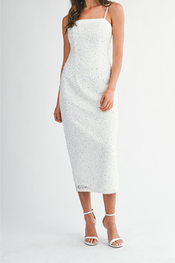 Just Bliss Beaded Midi Dress - Off White