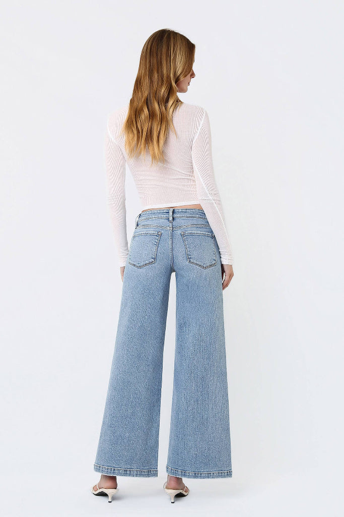 Breakthrough Seam Wide Leg Jeans - Medium Wash