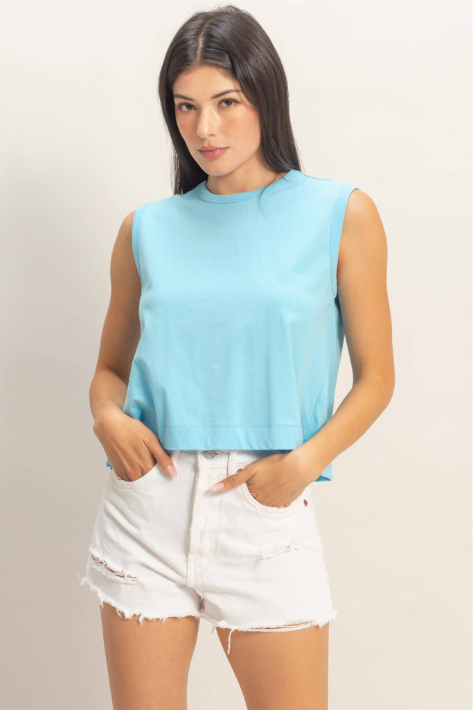 Grab and Go Sleeveless Crew Neck Top - Blue