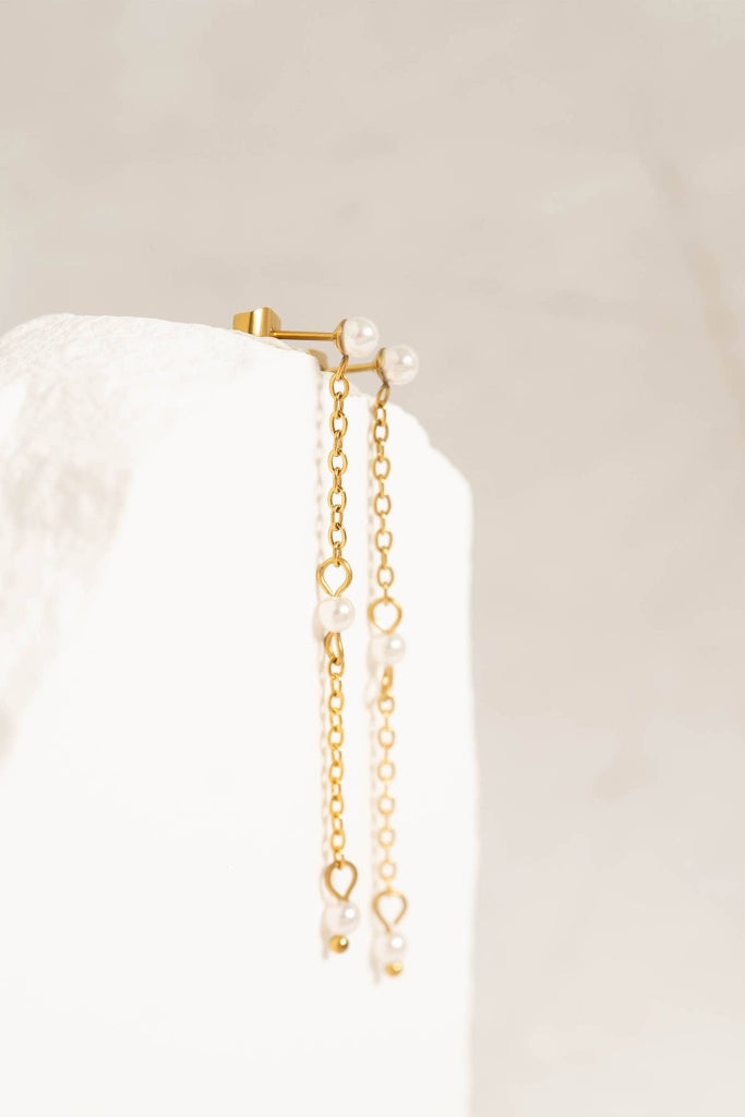 Pretty Pearl Chain Dangle Earrings - Gold