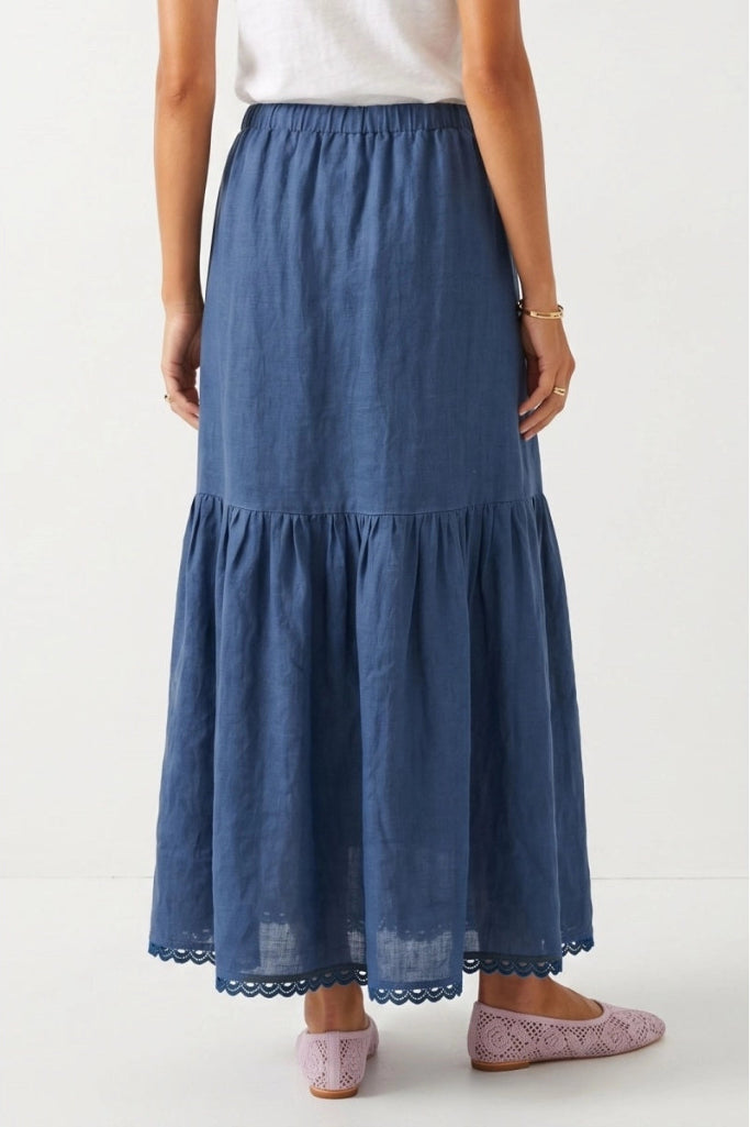 Willing And Able Tiered Maxi Skirt - Slate Blue