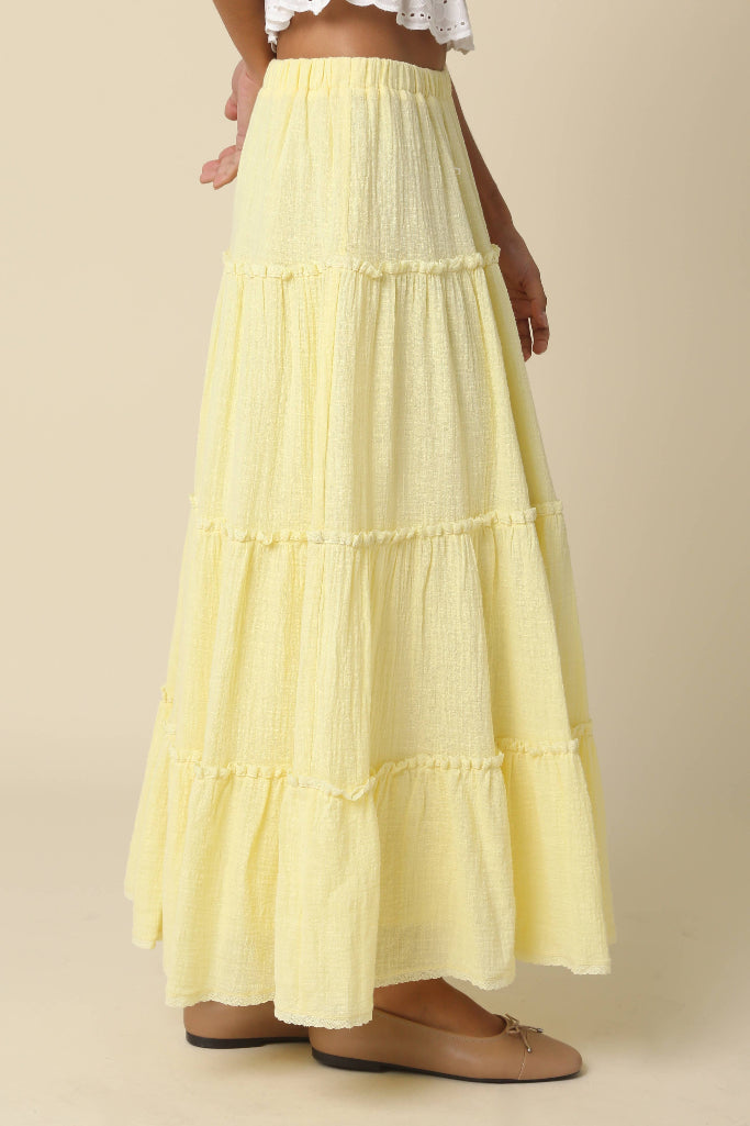 Everlasting Faith Tiered Maxi Skirt - Light Yellow