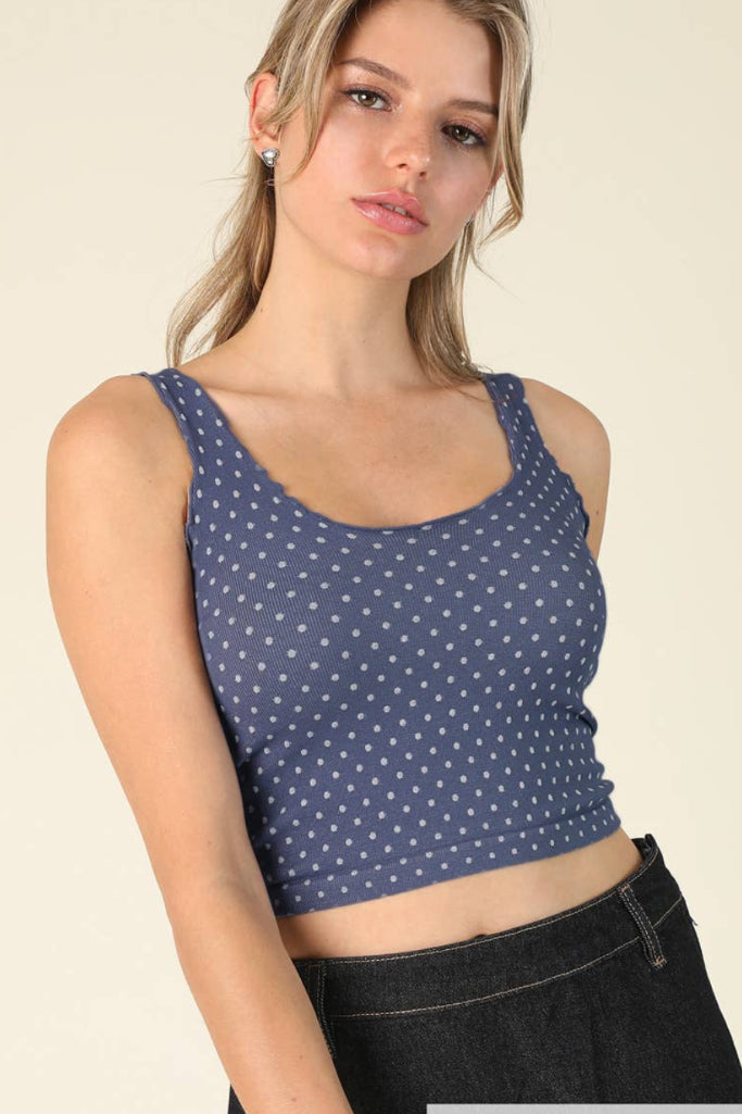 Whatever End Polka Dot Crop Top - Navy