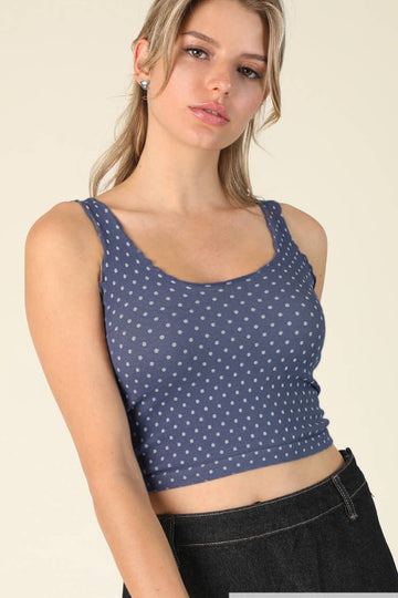 Whatever End Polka Dot Crop Top - Navy