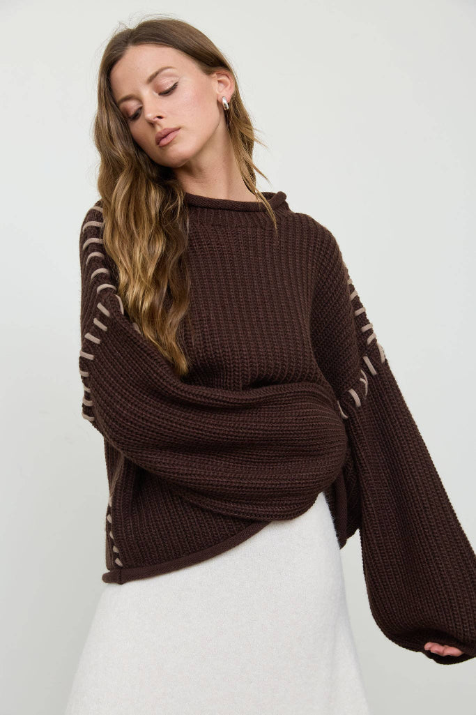 Stay Awhile Stitch Sweater - Dark Brown