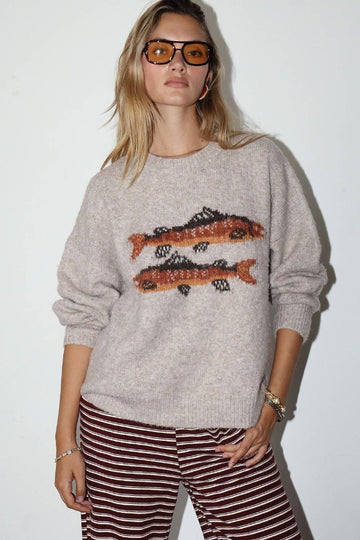 Fresh Catch Trout Graphic Sweater - Sand