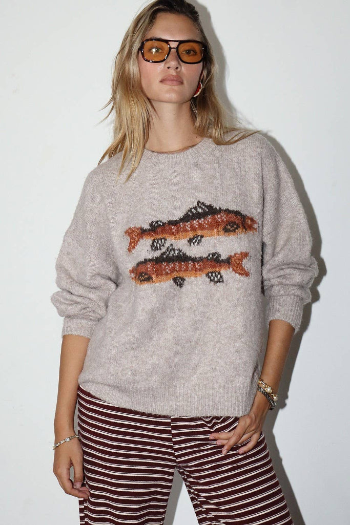 Fresh Catch Trout Graphic Sweater - Sand