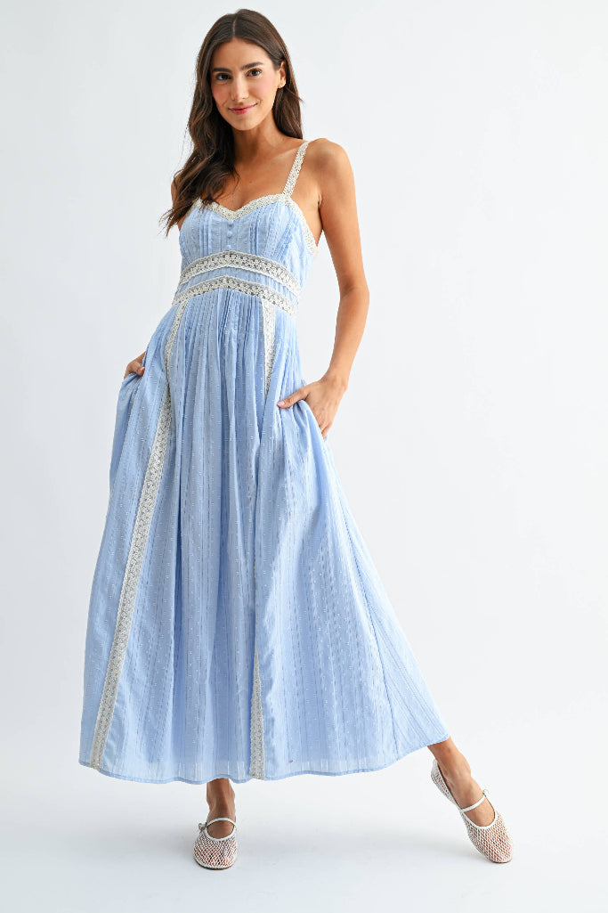 Haley Lace Trim Maxi Dress - Light Blue
