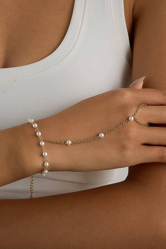 Windsor Pearl Hand Chain Bracelet - Gold