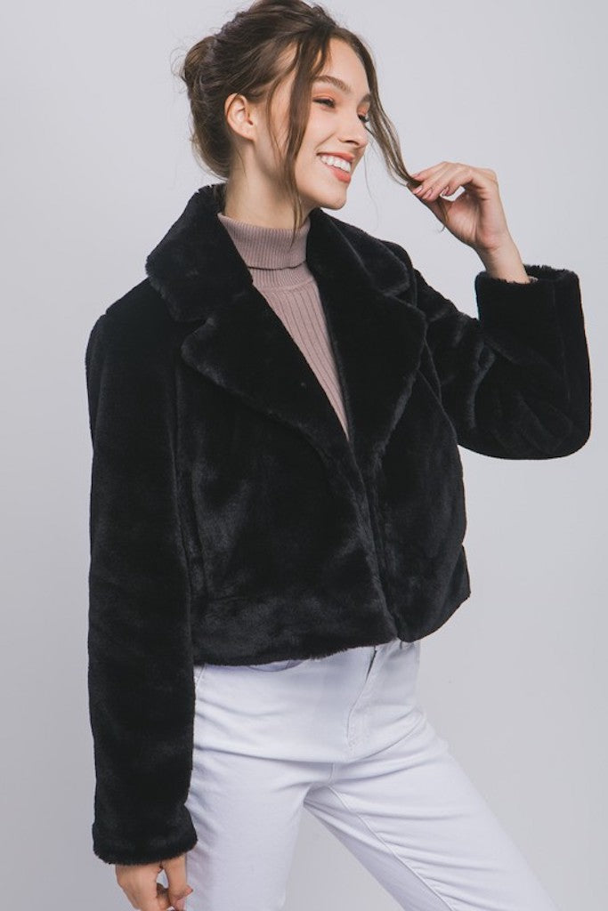 Emma Teddy Cropped Jacket- Black
