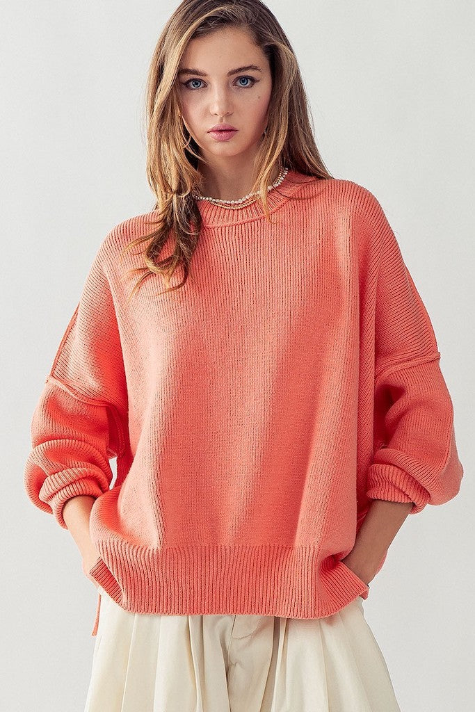 Won&#039;t Leave Oversized Sweater- Coral