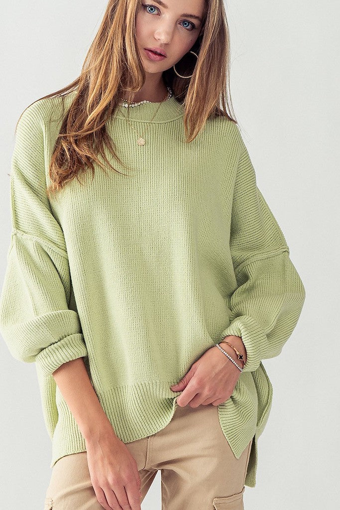 Won&#039;t Leave Oversized Sweater- Light Green