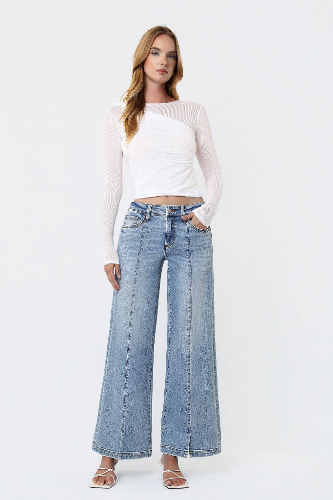 Breakthrough Seam Wide Leg Jeans - Medium Wash
