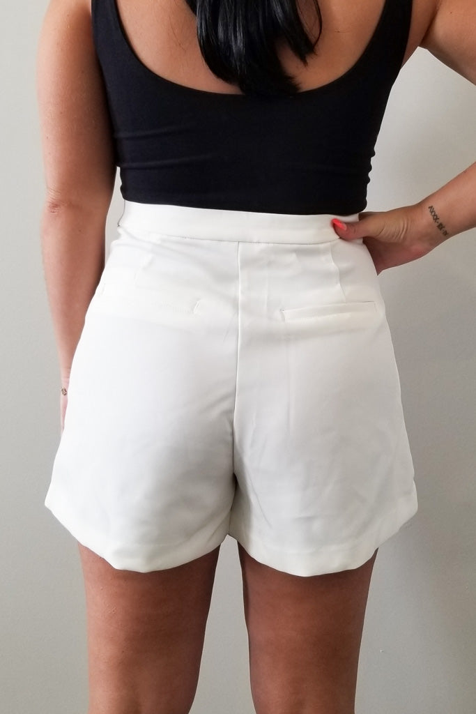 Stylish Vibes Pleated Shorts - White