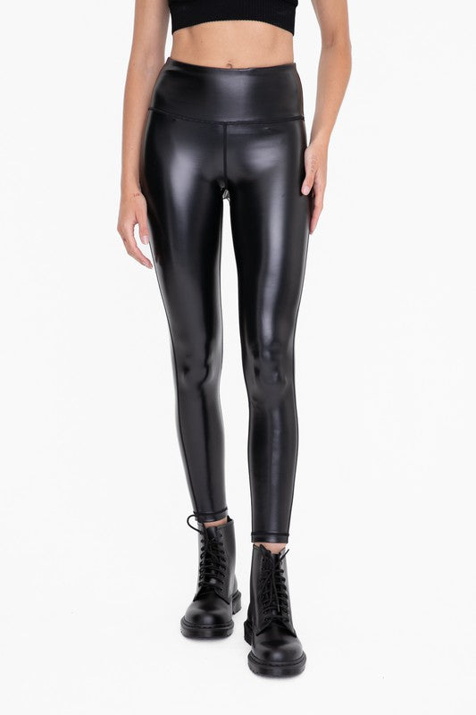 What A Surprise Metallic Leggings- Black