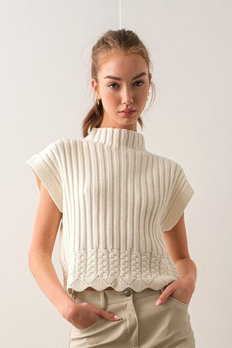 Ava Turtleneck Sweater Vest- Ivory