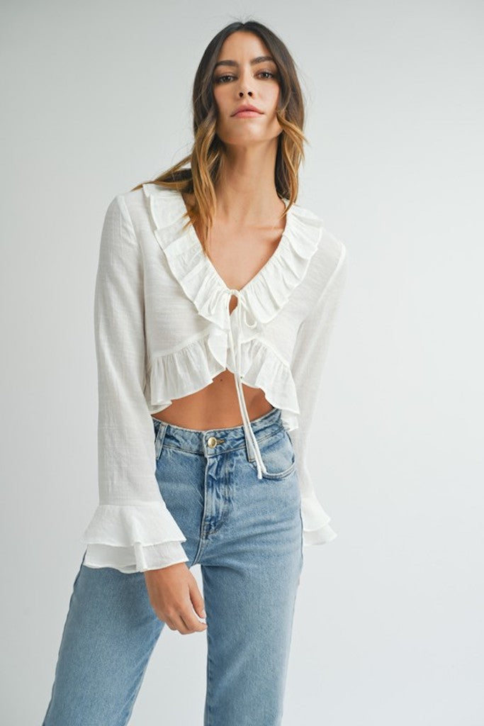 Shelly Ruffle Crop Top- Off White