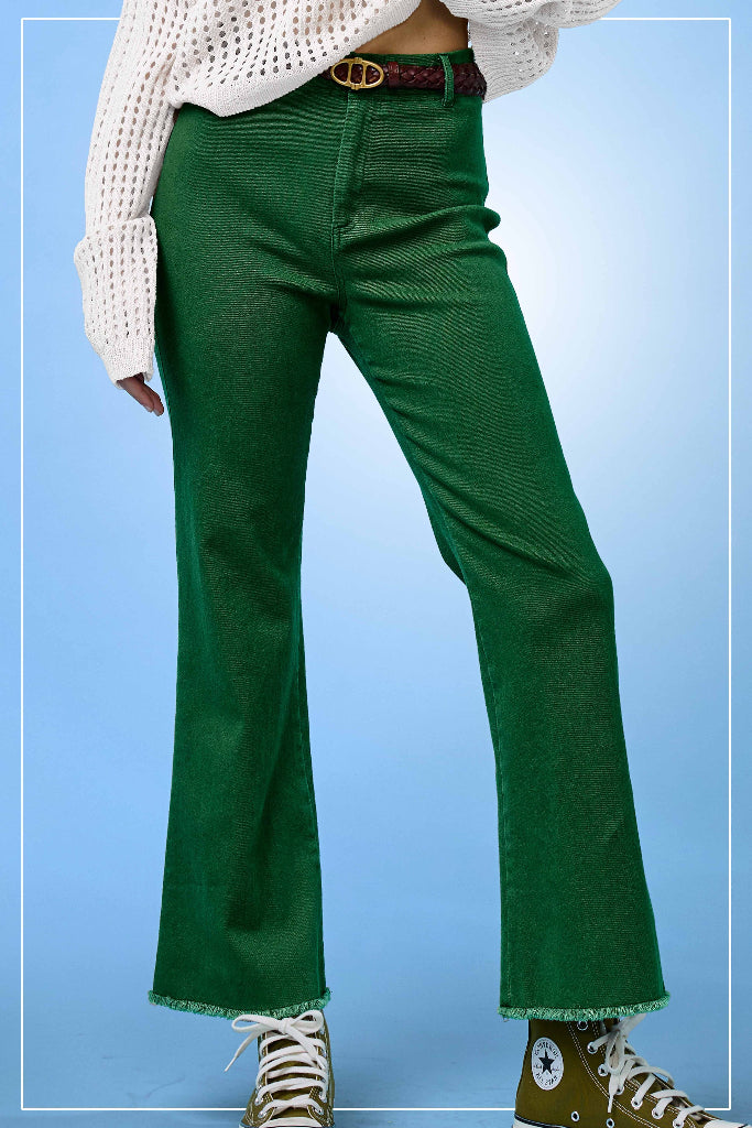 Don't Belong Straight Leg Cropped Pant- Dark Green