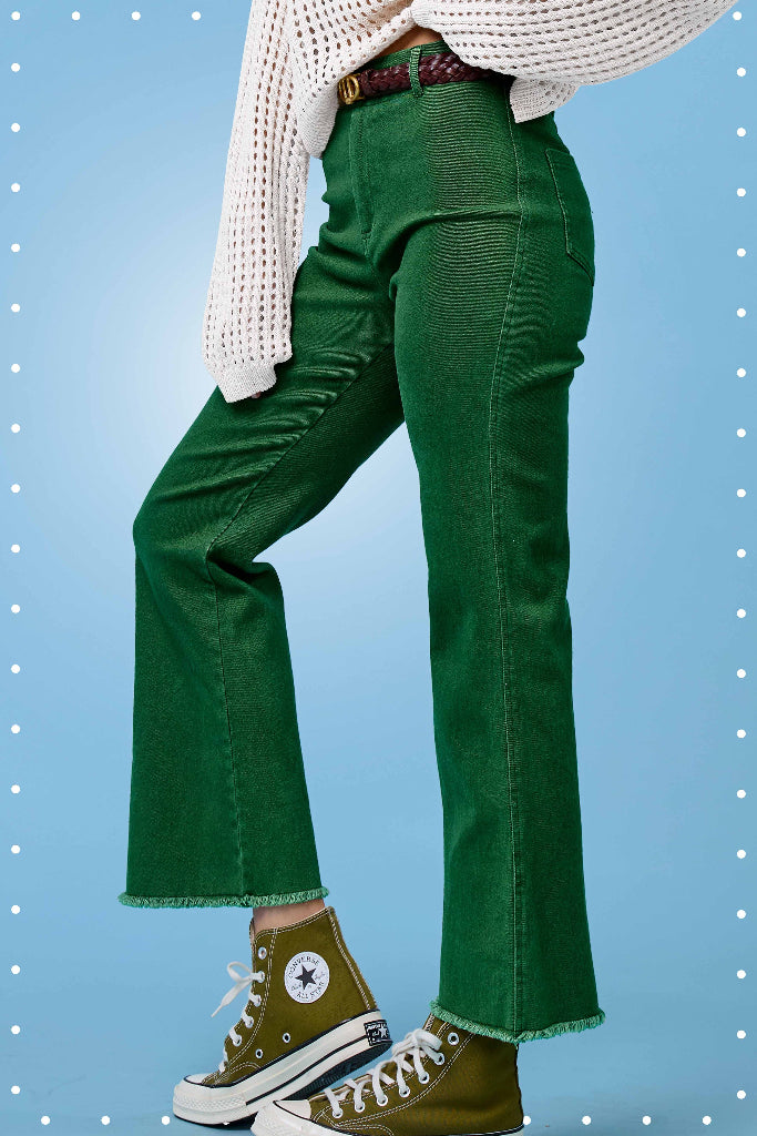 Don't Belong Straight Leg Cropped Pant- Dark Green