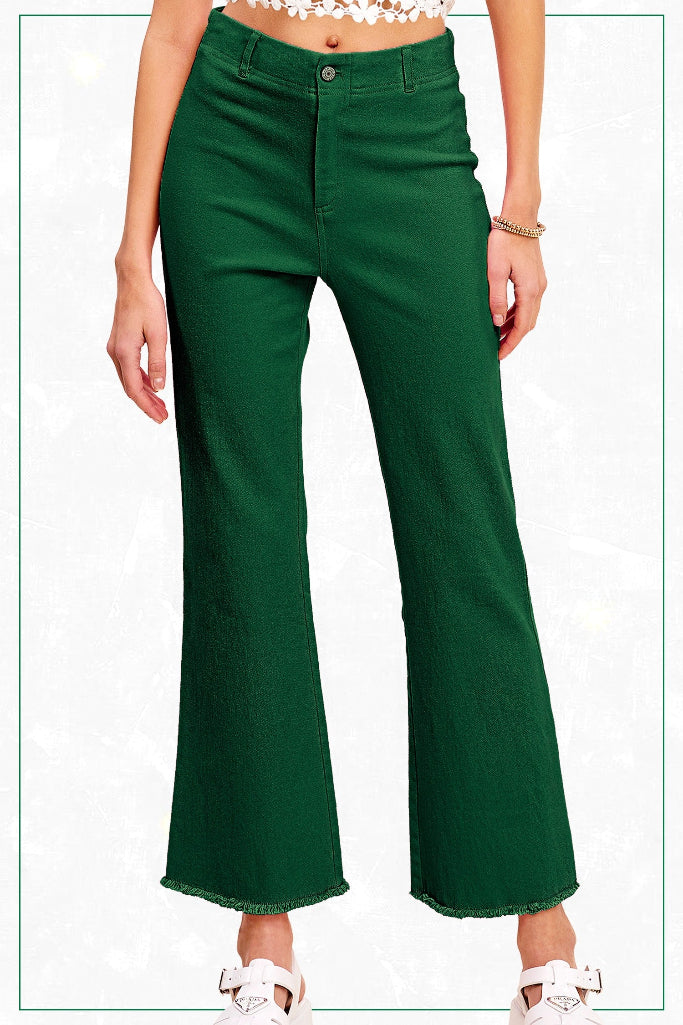 Don't Belong Straight Leg Cropped Pant- Dark Green